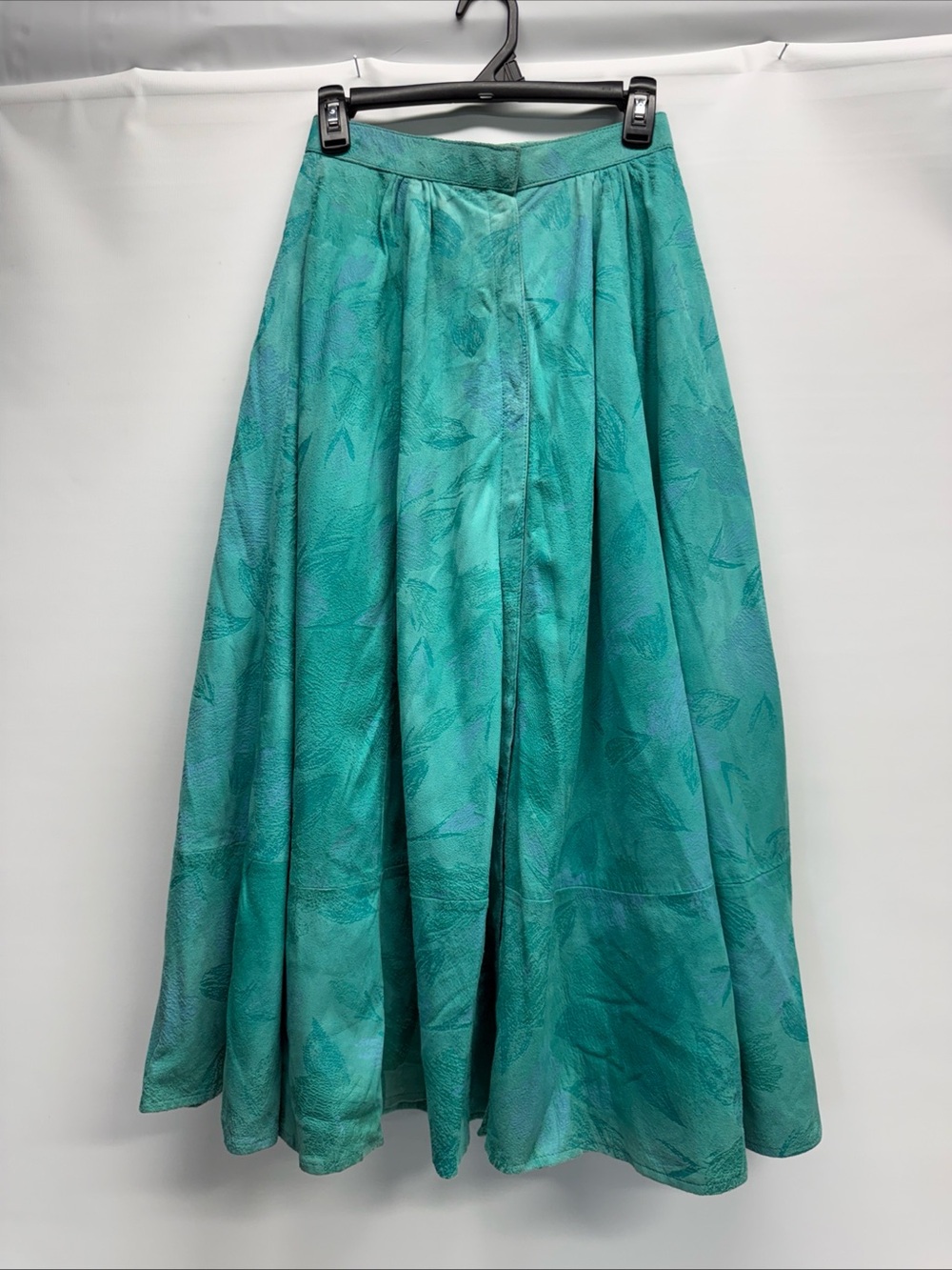 VTG Marc NY Andrew Marc Genuine Suede Midi Skirt A-Line Sz 8‎ Snap Front Teal